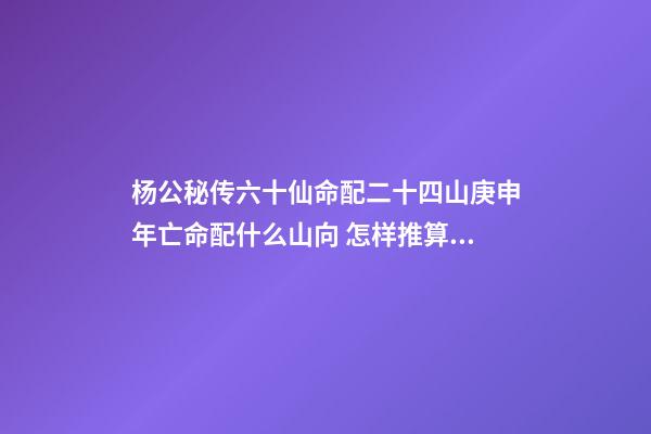 杨公秘传六十仙命配二十四山庚申年亡命配什么山向 怎样推算六十仙命与二十四山的吉凶-第1张-观点-玄机派